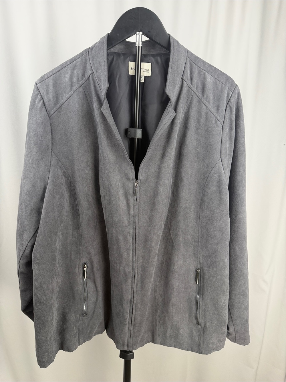 Studio Works Woman Gray Faux Suede Zip Jacket Plus Size 20W